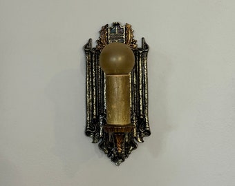 Cast Iron Wall Sconce, 1910's Spanish Revival, Original Multi-Color Decor, Rewired and Ready to Install