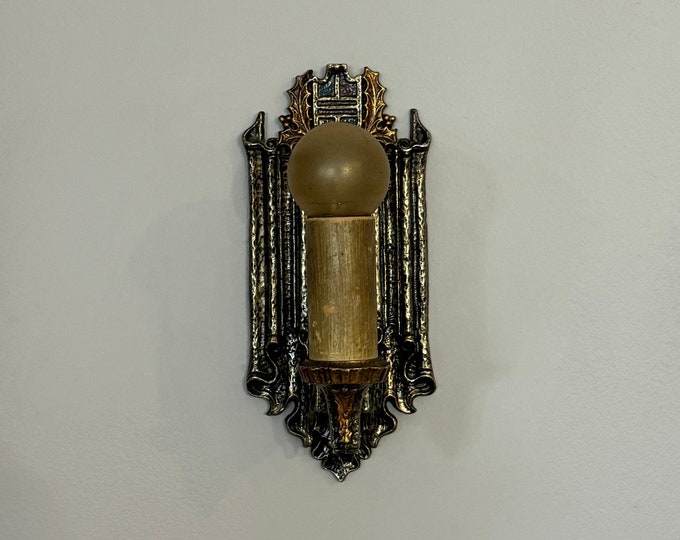 Cast Iron Wall Sconce, 1910's Spanish Revival, Original Multi-Color Decor, Rewired and Ready to Install
