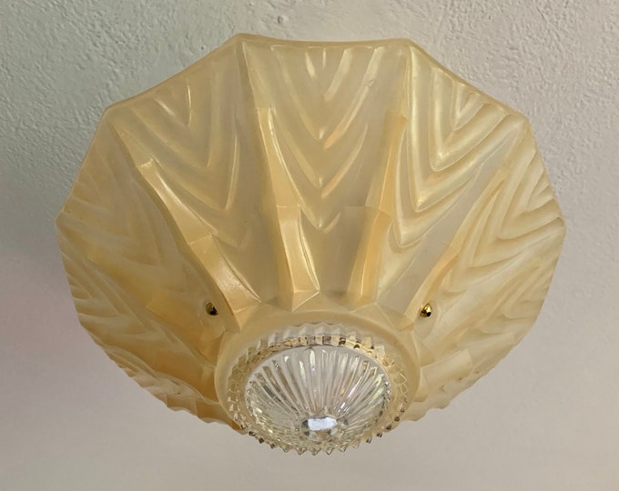 Antique 3 Chain Semi Flush Ceiling Light, 1930's Amber Art Deco, Rewired and Ready to Install