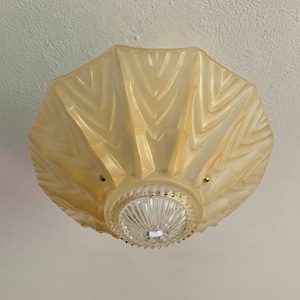 Antique 3 Chain Semi Flush Ceiling Light, 1930&#39;s Amber Art Deco, Rewired and Ready to Install