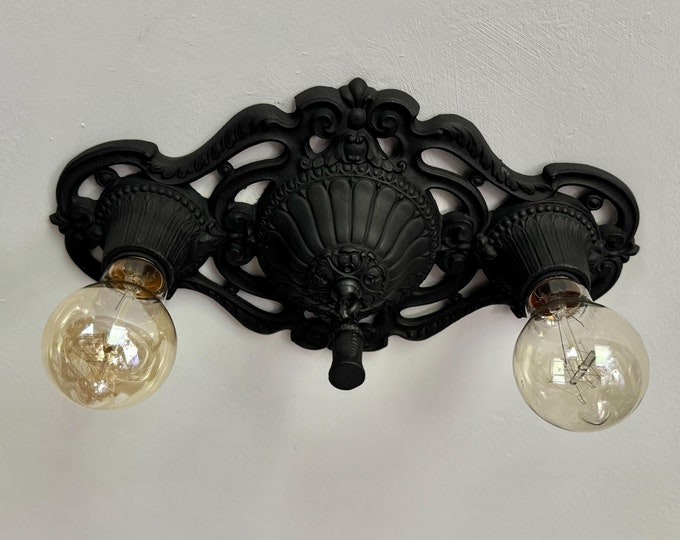 Flush Mount Light Fixture, 1927, Rewired/Refinished Charcoal Black, Cast Metal, Markel Electric