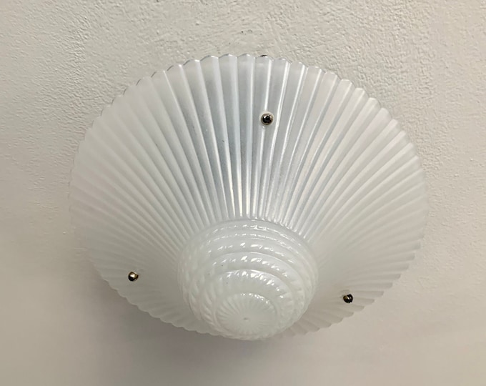 3 Chain Semi Flush Ceiling Light, 1930's White Art Deco,  Rewired and Ready to Install