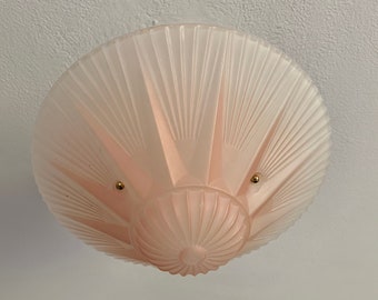 Antique 3 Chain Semi Flush Ceiling Light, 1930's Pink Art Deco, Rewired and Ready to Install