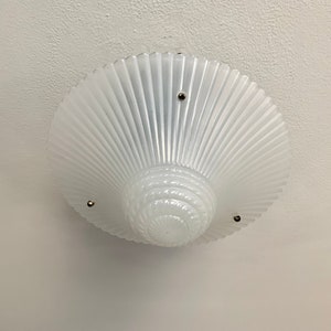 3 Chain Semi Flush Ceiling Light, 1930&#39;s White Art Deco,  Rewired and Ready to Install