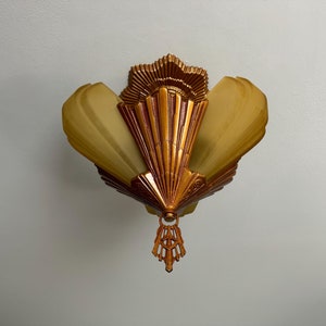 1910s Antique 3 Bulb Slip Shade Chandelier, Semi-Flush, Rewired/ Restored,  Original Decor, JD Virden