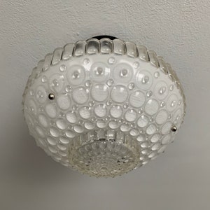 Vintage Lighting 3 Chain Semi Flush Ceiling Light, 1930s Black and White Bubble Glass, Rewired and Ready to Install