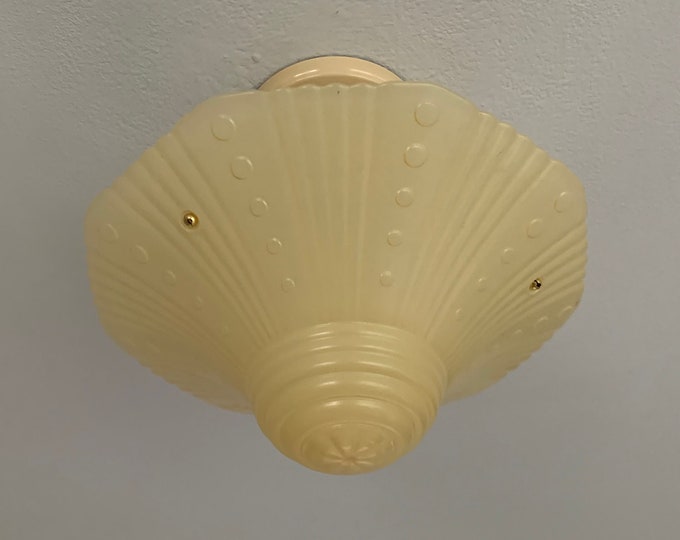 3 Chain Semi Flush Ceiling Light, 1930's Yellow Art Deco,  Rewired and Ready to Install