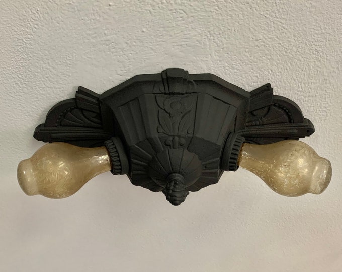 Flush Mount Ceiling Light, 1910's Art Nouveau, Charcoal Black, Rewired and Ready to Install, Lincoln Electric