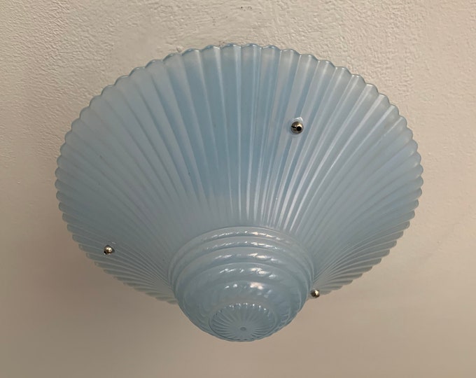 Vintage Lighting 3 Chain Semi Flush Ceiling Light, 1930's, Soft Blue Glass Art Deco, Rewired and Ready to Install