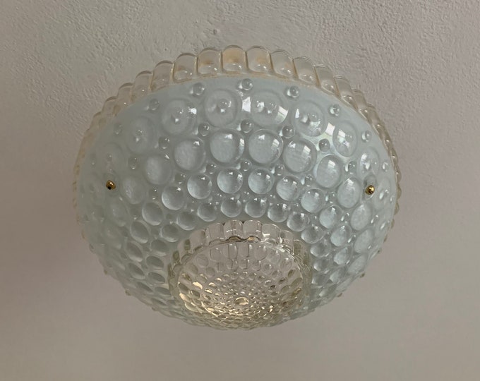 Vintage Lighting 3 Chain Semi Flush Ceiling Light, 1930's, Blue Bubble Glass, Rewired and Ready to Install