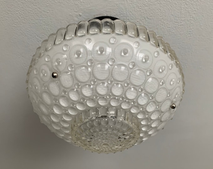 Vintage Lighting 3 Chain Semi Flush Ceiling Light, 1930s Black and White Bubble Glass, Rewired and Ready to Install