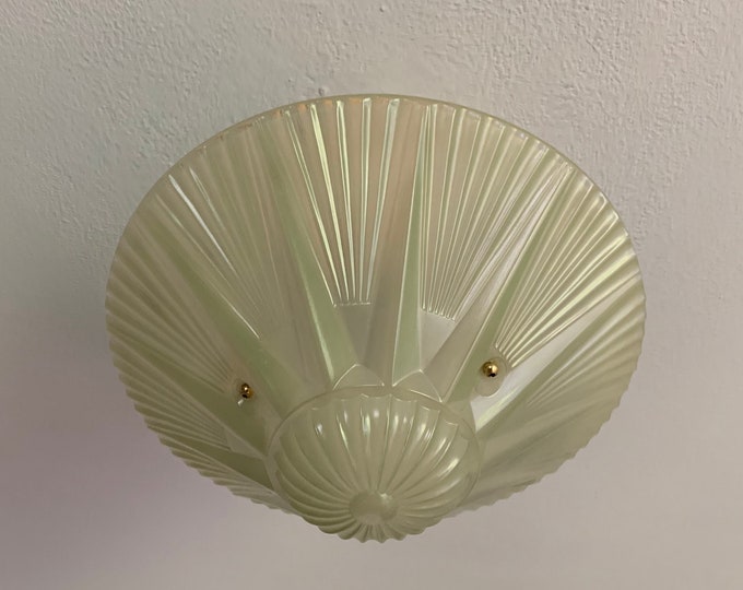 Antique 3 Chain Semi Flush Ceiling Light, 1930's Green Art Deco, Rewired and Ready to Install