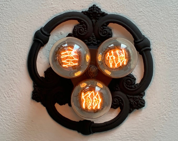Petite 1930's Antique Flush Mount Ceiling Fixture, Cluster Bulb, Rewired and Refinished  Charcoal Black, Riddle Company, Bedroom, Kitchen
