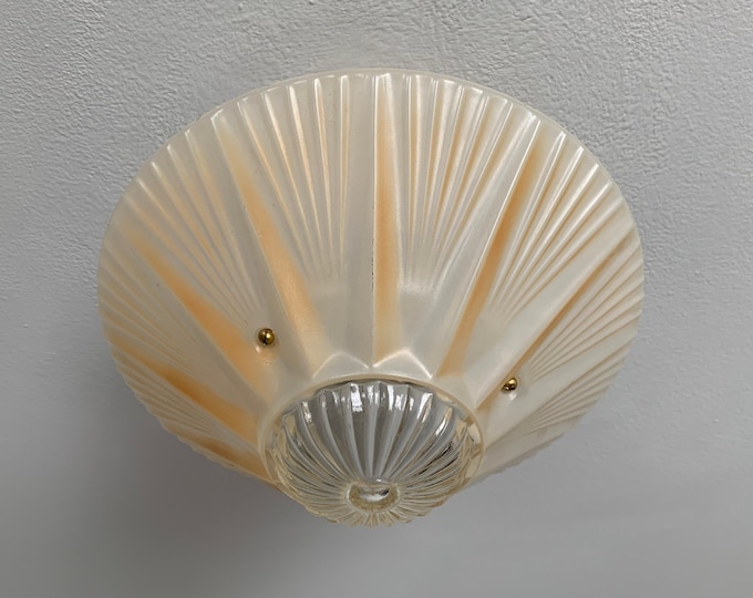 Antique 3 Chain Semi Flush Ceiling Light, 1930's Amber Art Deco, Rewired and Ready to Install