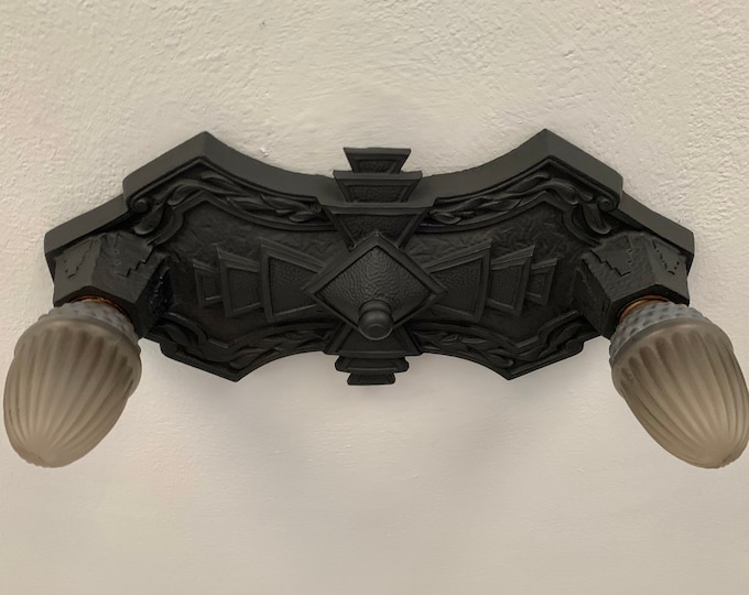 Art Deco Flush Mount Ceiling Fixture, 1920's Markel, Rewired and Refinished Charcoal Black