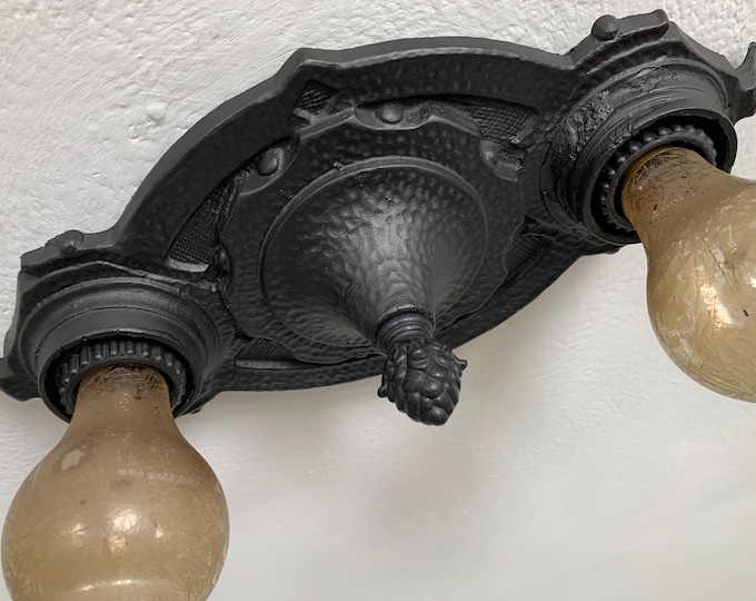 Flush Mount Ceiling Light, 1910's Charcoal Black, Rewired and Ready to Install