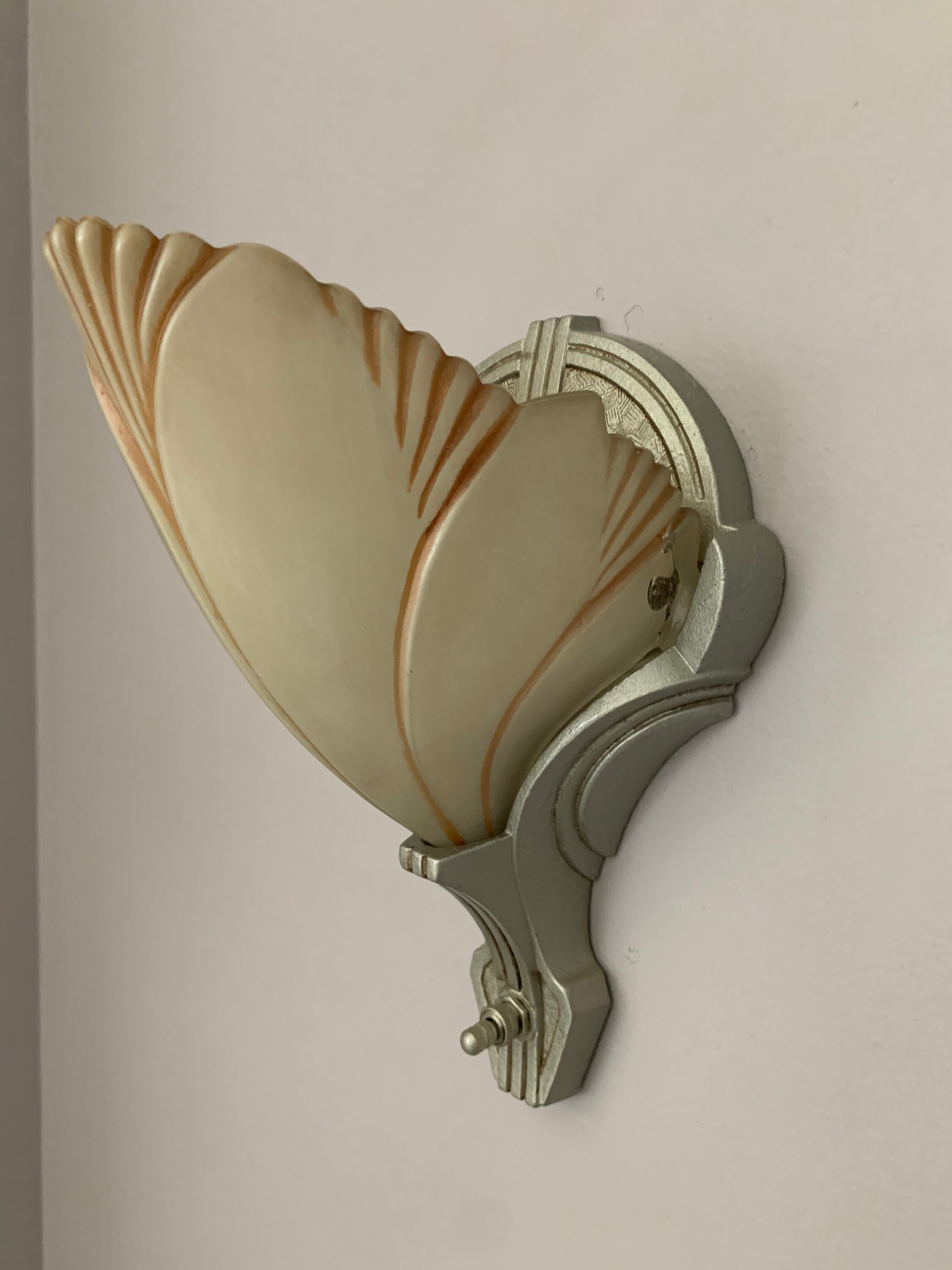 Antique Slip Shade Wall Sconce, 1920's Batwing Single Bulb, Creamy