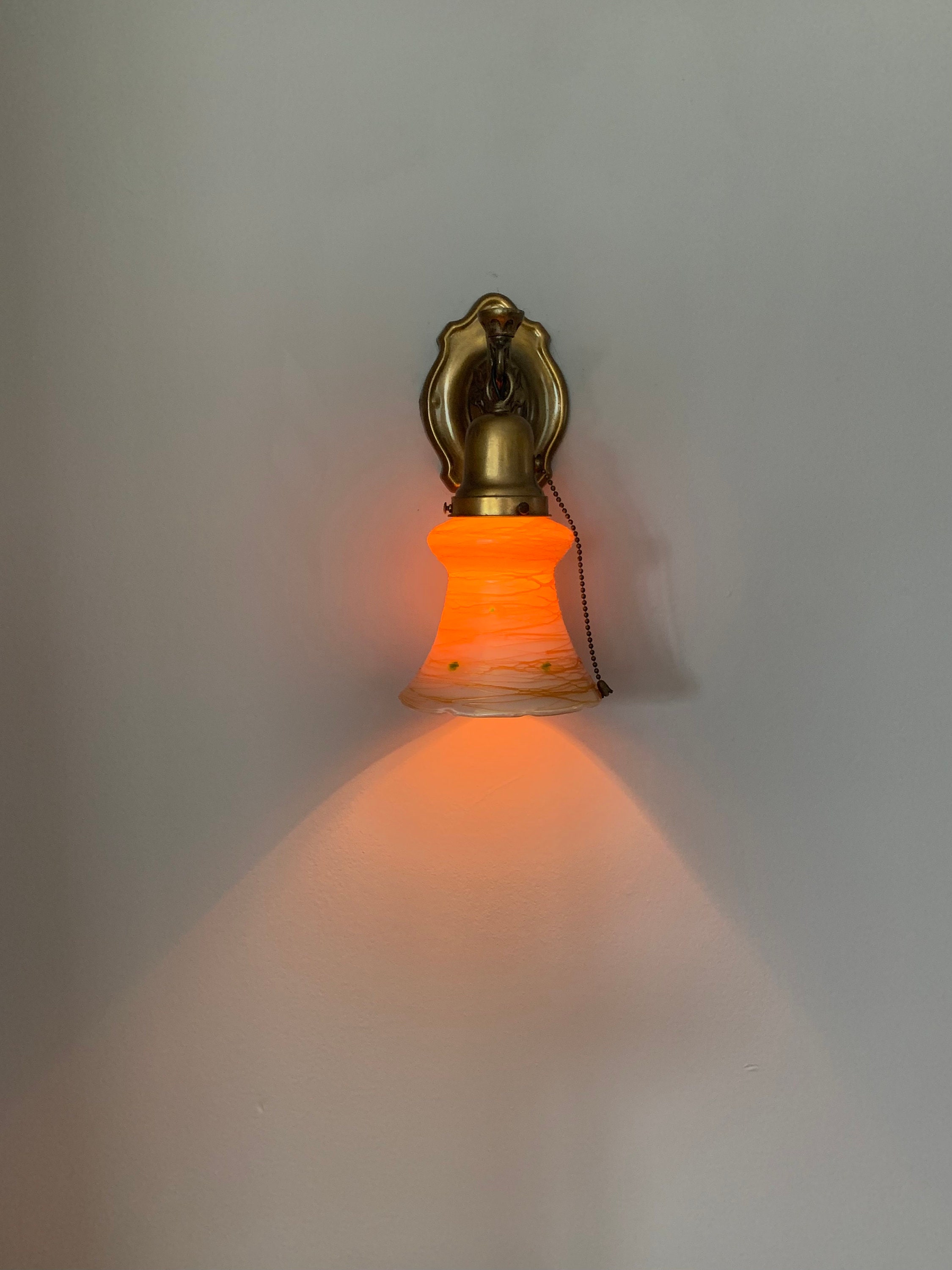 Antique Wall Sconce with Spun Gold Art Glass, 1907 Champagne Gold Decor