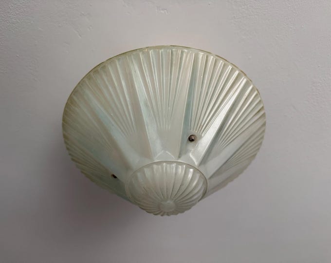 Antique 3 Chain Semi Flush Ceiling Light, 1930's  Art Deco with pale Blue Decor, Rewired and Ready to Install