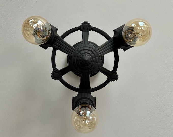 Semi Flush Mount Ceiling Fixture, 1910's Semi-Flush, Refinished Charcoal Black, Attic, Hallway, Bedroom, Kitchen, Entryway.