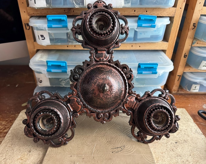 Flush Mount Ceiling Light, 1910's Cast Iron, Refinished Copper Decor, Rewired, Rewired/Ready to Install