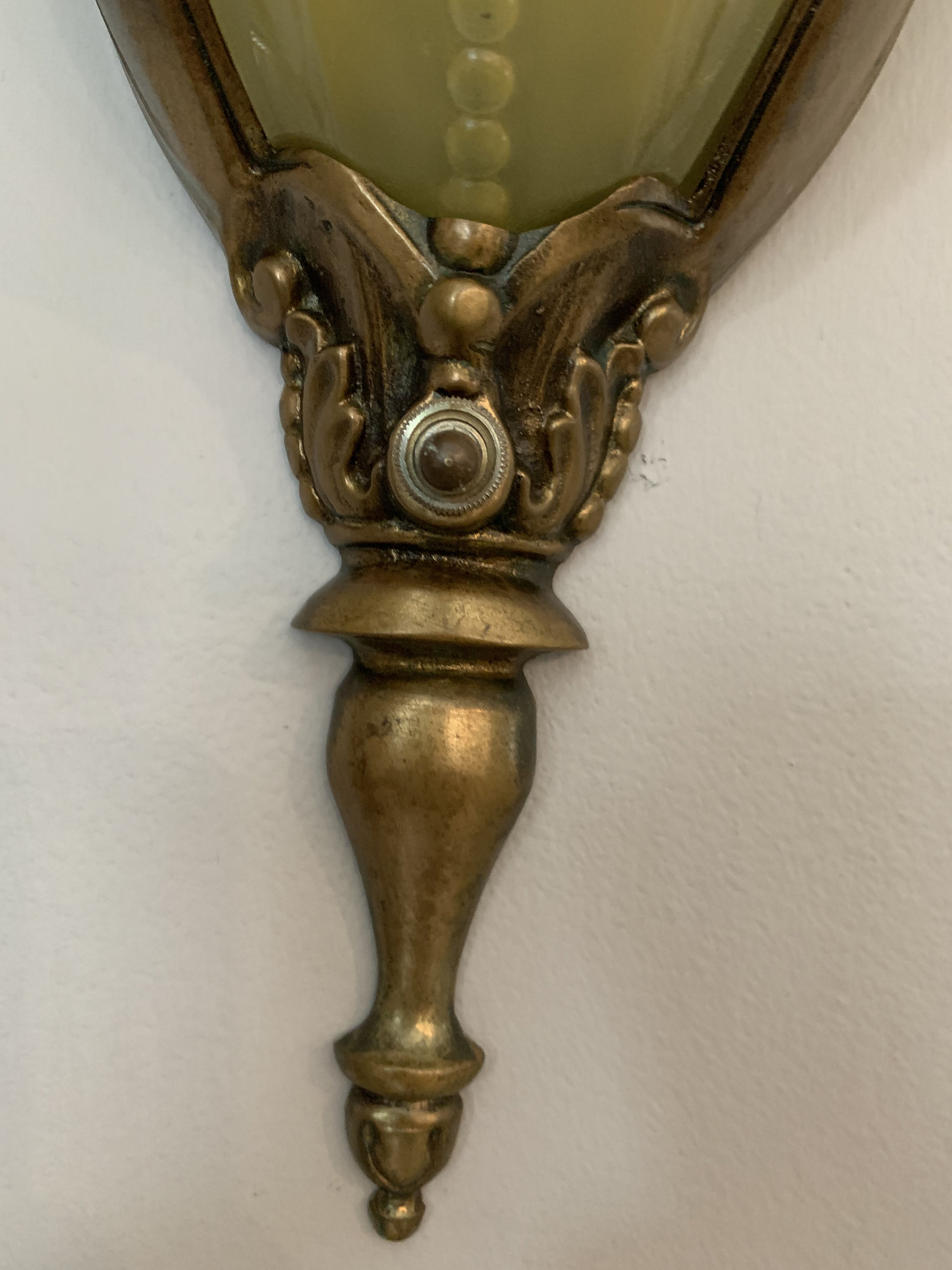 Antique Slip Shade Wall Sconce, 1910's Cast Bronze, Restored, Patina