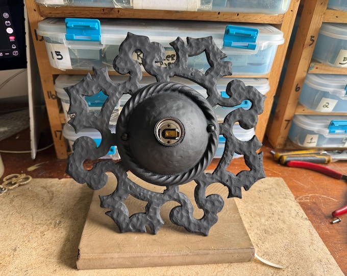 Flush Mount Ceiling Light Fixture, 1910's Heavy Cast Iron Single Bulb, Rewired and Restored, Charcoal Black