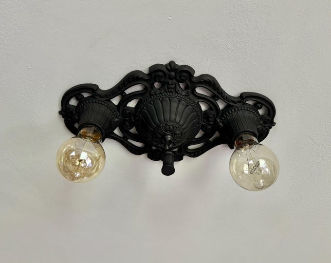 Flush Mount Light Fixture, 1927, Rewired/Refinished Charcoal Black, Cast Iron, Markel Electric