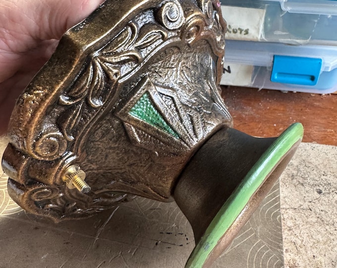 Jadeite and Bronze Flush Mount Ceiling Light, 1920's Heavy Cast, Original Decor, Rewired/Restored/Ready To Install, Manufactured by Lasalle
