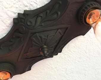 Antique Flush Mount Light Fixture, 1920's Cast Iron, Rewired, Charcoal Black, Lasalle