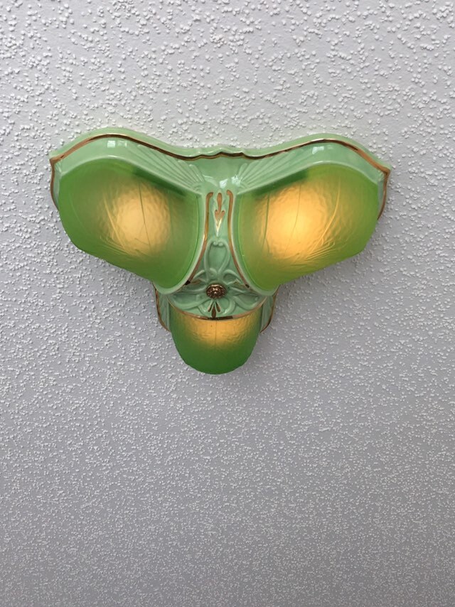 Jadeite Antique Flush Mount Slip Shade Ceiling Fixture with Vaseline