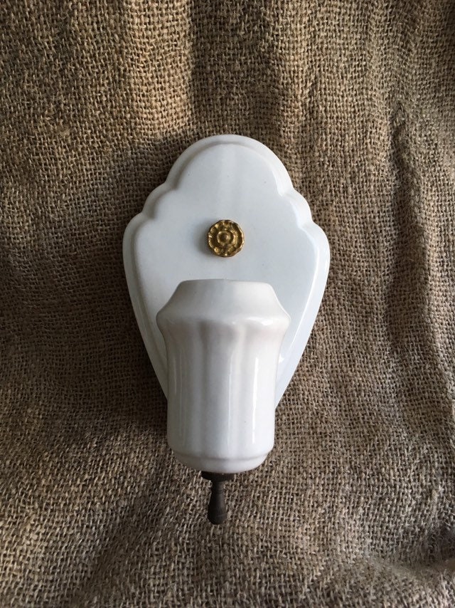 1920's Art Deco Wall Sconce with On/Off Turn Switch, White Porcelain