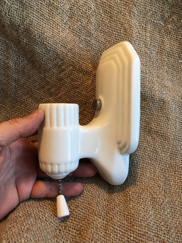 1920's Art Deco Wall Sconce with Plugin, White Porcelain, Rewired