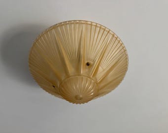 Antique 3 Chain Semi Flush Ceiling Light, 1930/40's, Amber Art Deco, Rewired and Ready to Install