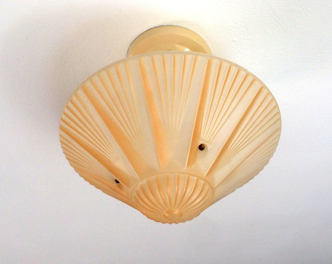 Antique 3 Chain Semi Flush Ceiling Light, 1930's Amber Art Deco, Rewired and Ready to Install