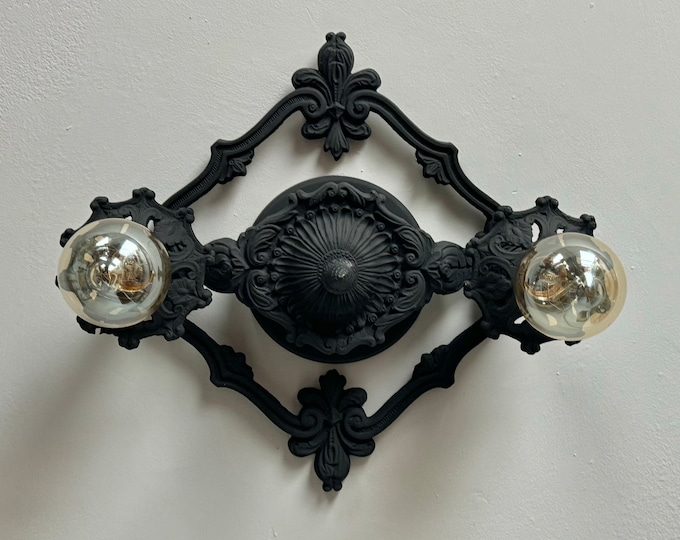 Antique Flush Mount Ceiling Fixture, 1910's Charcoal Black,  Hallway, Bedroom, Kitchen, Entryway.