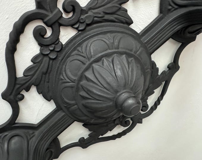 Antique Flush Mount Ceiling Fixture, 1920's Cast Iron, Refinished Charcoal Black, Rewired/Restored and ready to Install