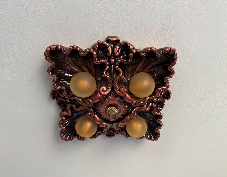 Detailed Shell Template 1907 Cast Plaster Flush Mount Light Fixture, 4 Bulb Victorian Clam ...