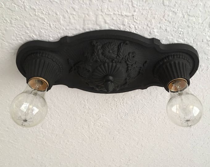 Flush Mount Ceiling Light Fixture, 1927, Rewired and Restored, Charcoal Black
