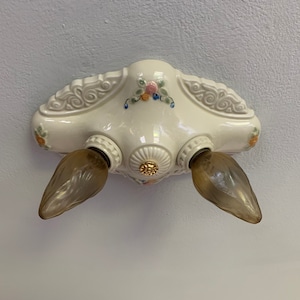 Antique Flush Mount Ceiling Fixture for Medium-Sized Rooms, 1920&#39;s Single Bulb Porcelain with On/Off Chain, Restored/Ready to Install.