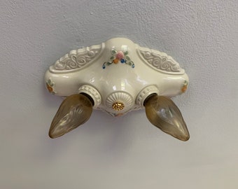 Antique Flush Mount Ceiling Fixture for Medium-Sized Rooms, 1920's Single Bulb Porcelain with On/Off Chain, Restored/Ready to Install.