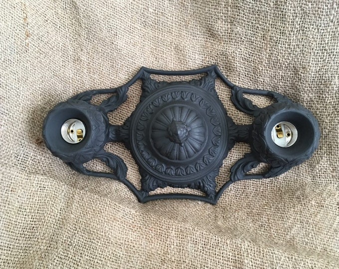 Farmhouse Flush Mount Ceiling Light Fixture, 1920's, Rewired and Refinished Charcoal Black