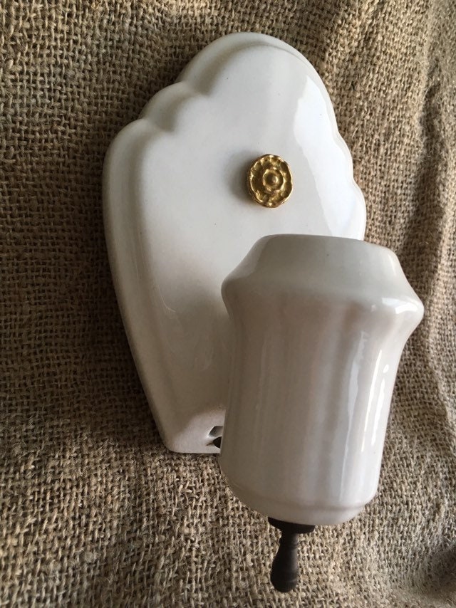 1920's Art Deco Wall Sconce with On/Off Turn Switch, White Porcelain