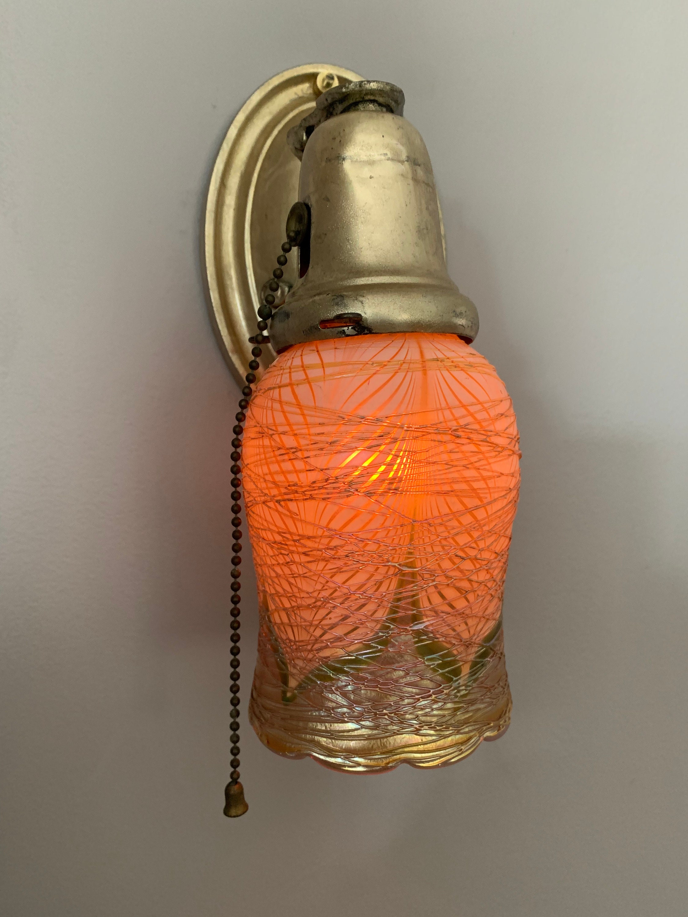 Antique Wall Sconce with Spun Gold Art Glass, 1910's Champagne Gold