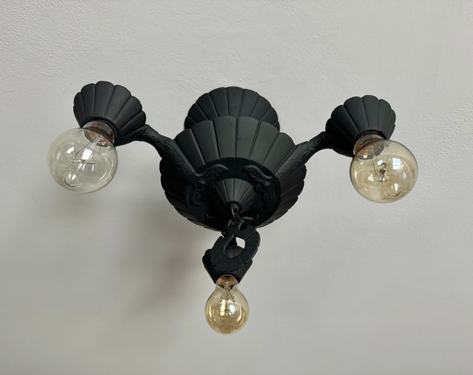 Farmhouse Art Deco Semi Flush Mount Ceiling Fixture, Charcoal Black, 1920's, Rewired, Ready to Install. Manufactured by Electrolier