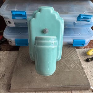 Antique Porcelain Wall Sconce, Robin Egg Blue, 1920&#39;s Single Bulb with Plug-in, Rewired/Ready to Install