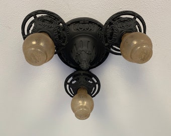 Farmhouse Flush Mount 1910's Ceiling Light,  Charcoal Black, Rewired, Low Profile Short Ceiling