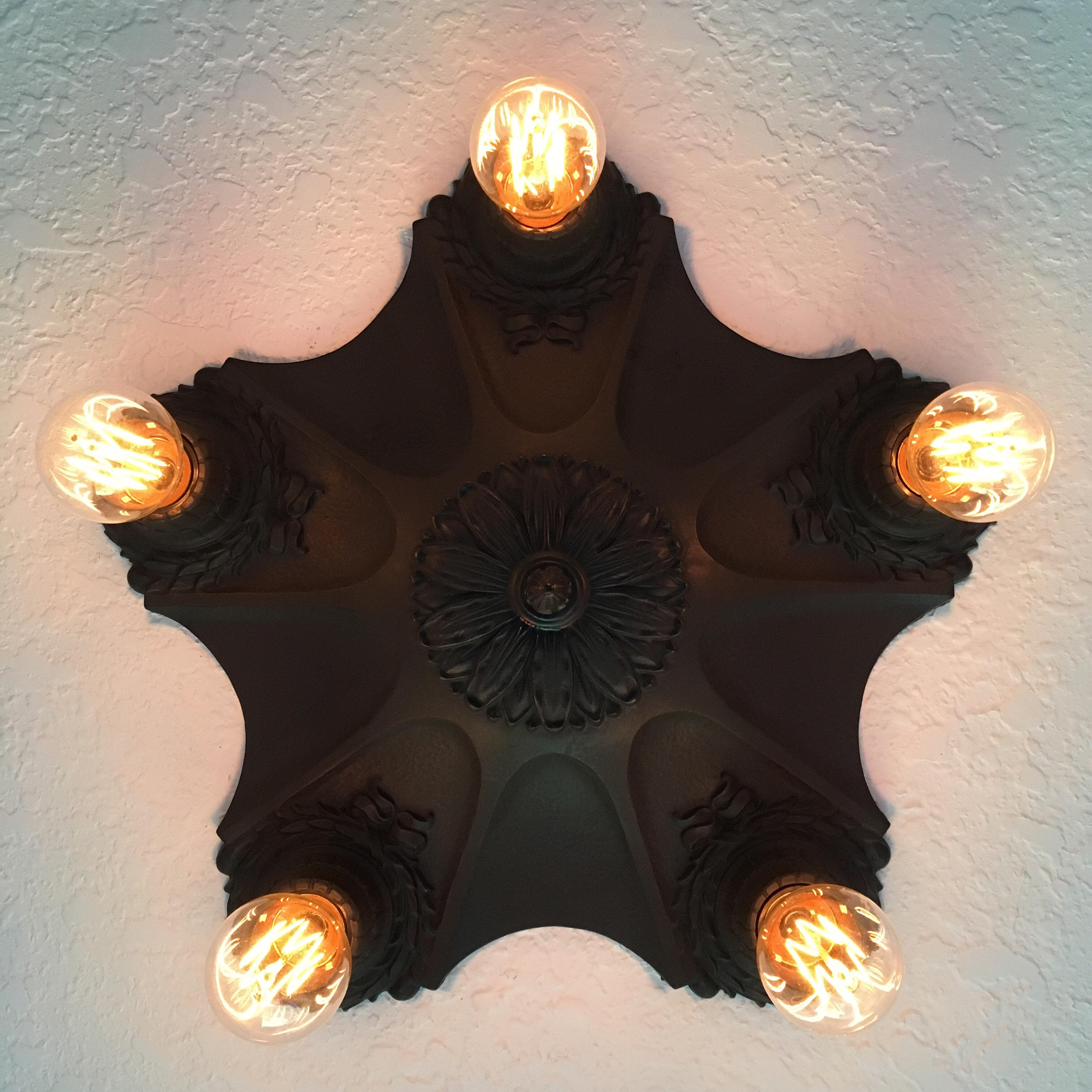 Antique Flush Mount Cast Iron Ceiling Light, 1920's Art Deco, Markel Web Design, Charcoal Black Antique Flush Mount Cast Iron Ceiling Light, 1920's Art Deco, Markel Web Design, Charcoal Black