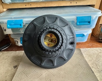 Antique Flush Mount Cast Iron Ceiling Light, 1920's Art Deco, Markel Web Design, Charcoal Black, Rewired and Ready to Install