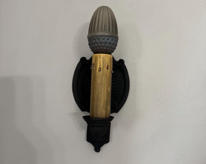 1920's Cast Iron Wall Sconce, Antique Lighting,  Charcoal Black with On/Off Rotary Switch, Merkel